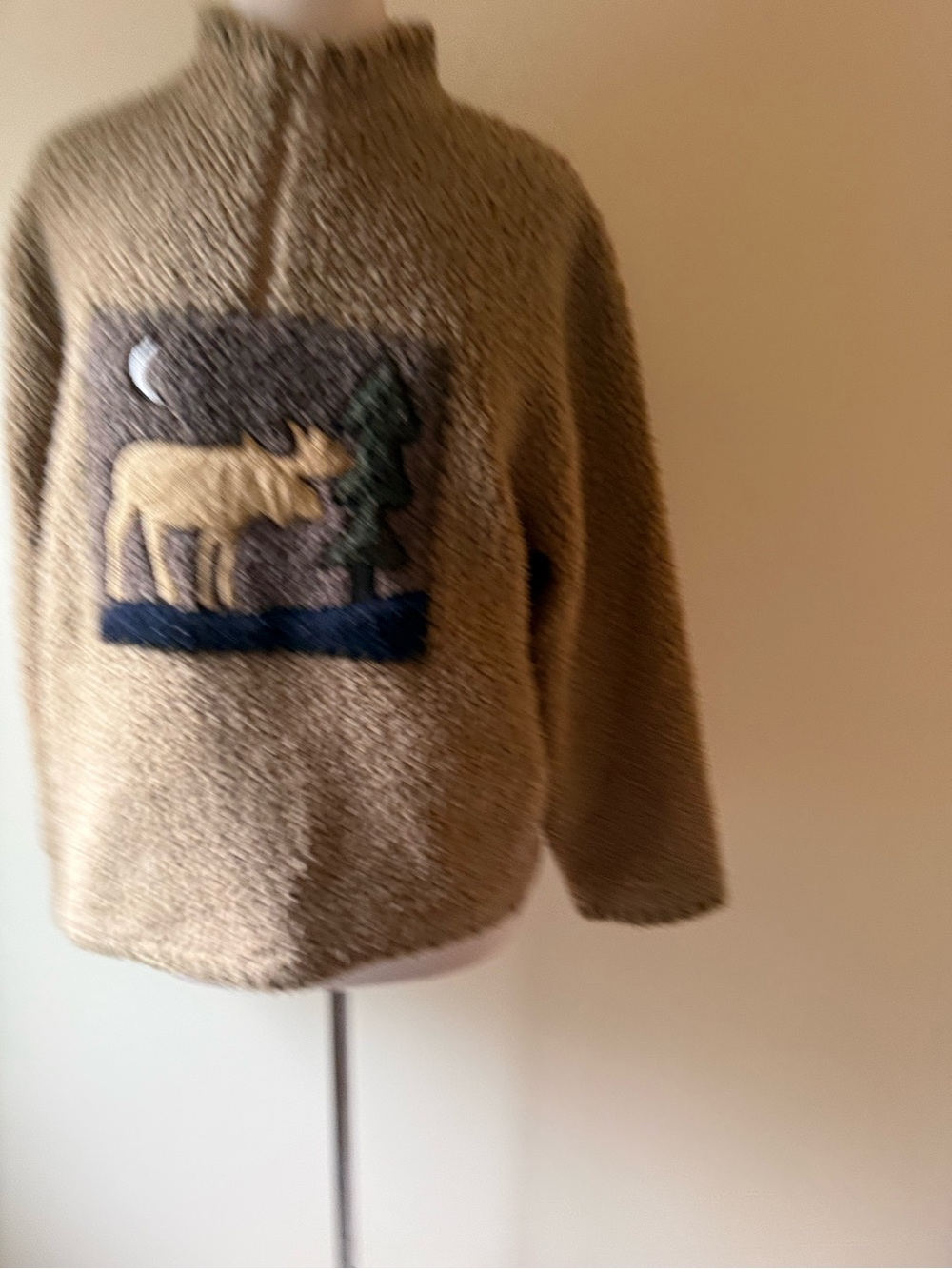 Vintage Woolrich Sherpa Fleece Moose Appliqué Quarter Zip Pullover - Picture 7 of 10